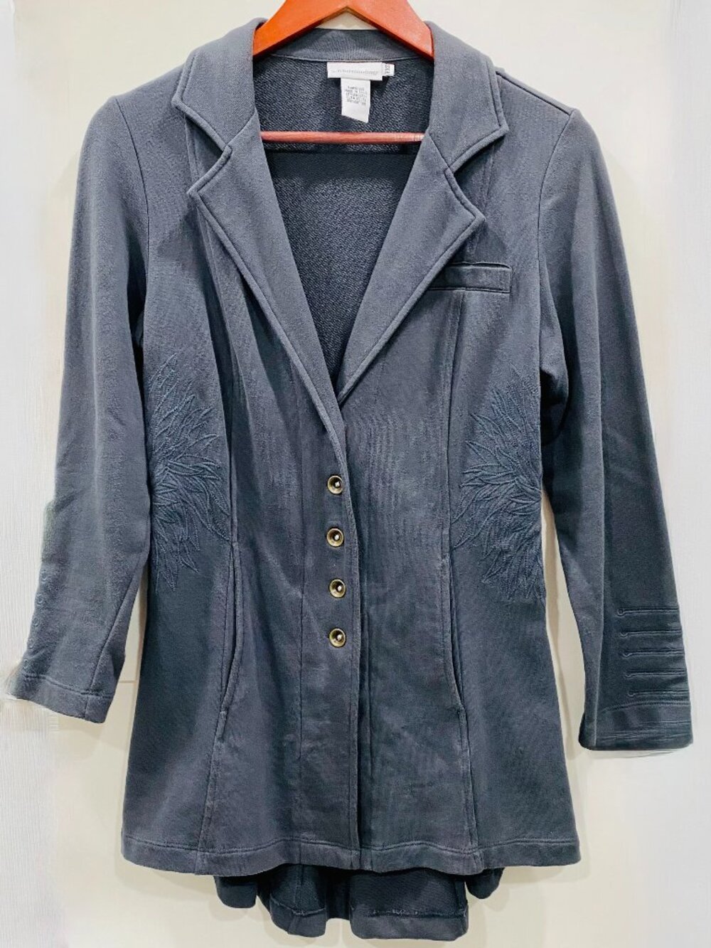 Soft Surroundings Tallulah Embroidered Military Knit Blazer Jacket Gray Size PXS